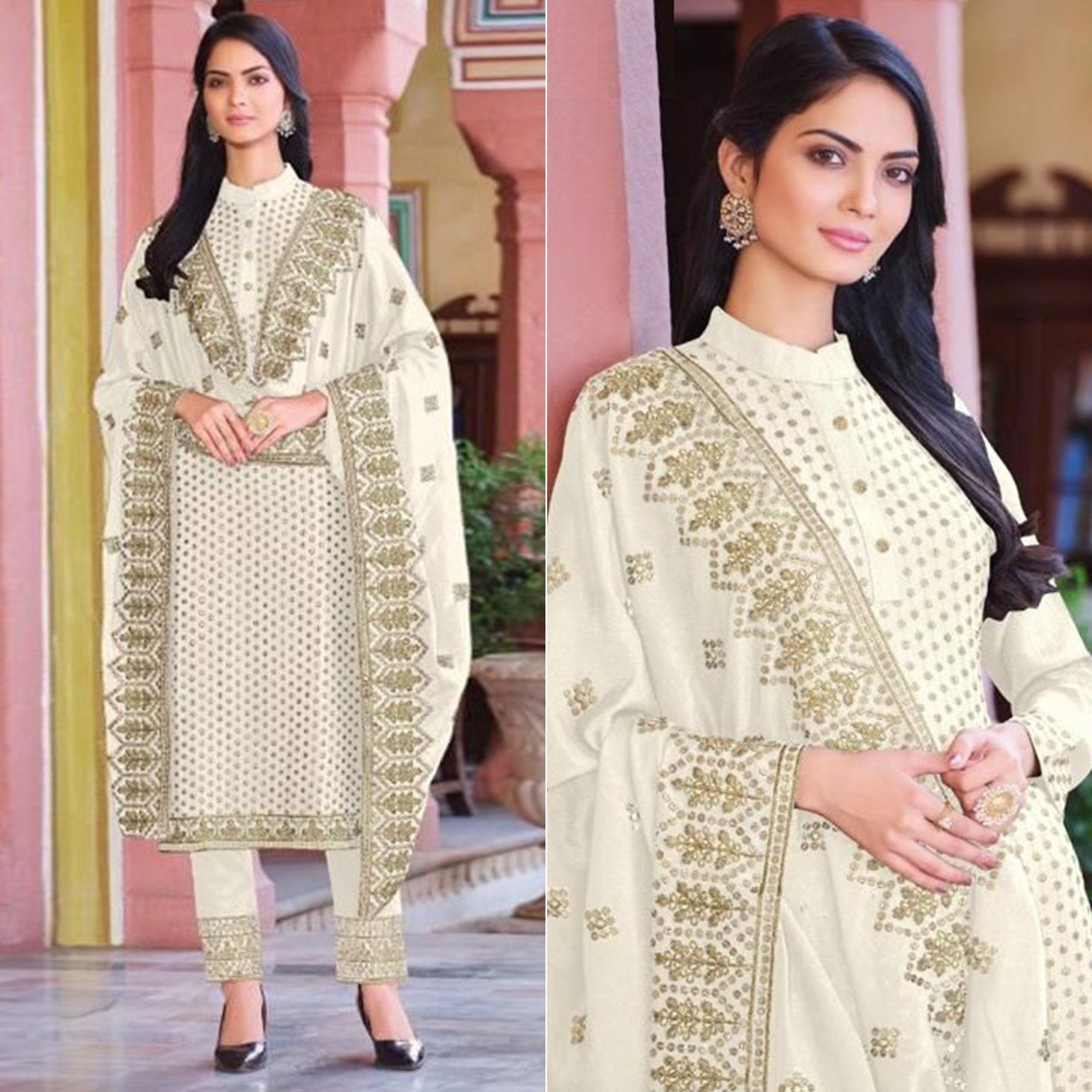 White Embroidered Georgette Salwar Suit