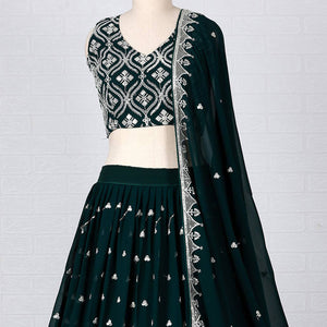 Teal Green Sequins Embroidered Georgette Lehenga Choli