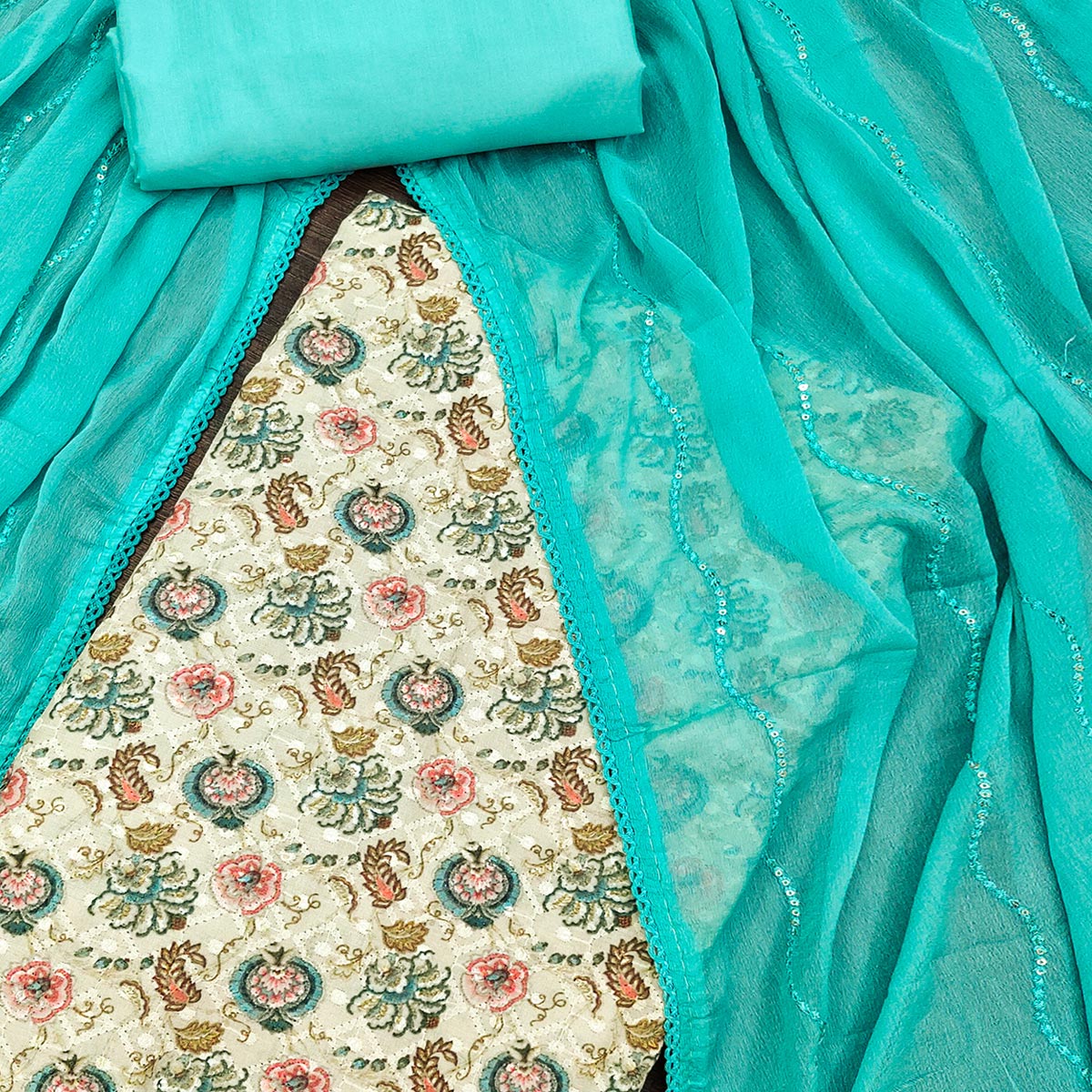 Green Digital Printed Cotton Dress Material