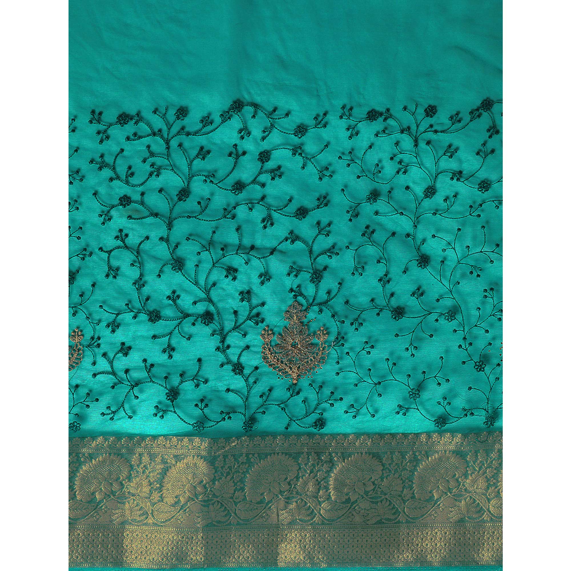Turquoise Floral Embroidered Organza Saree