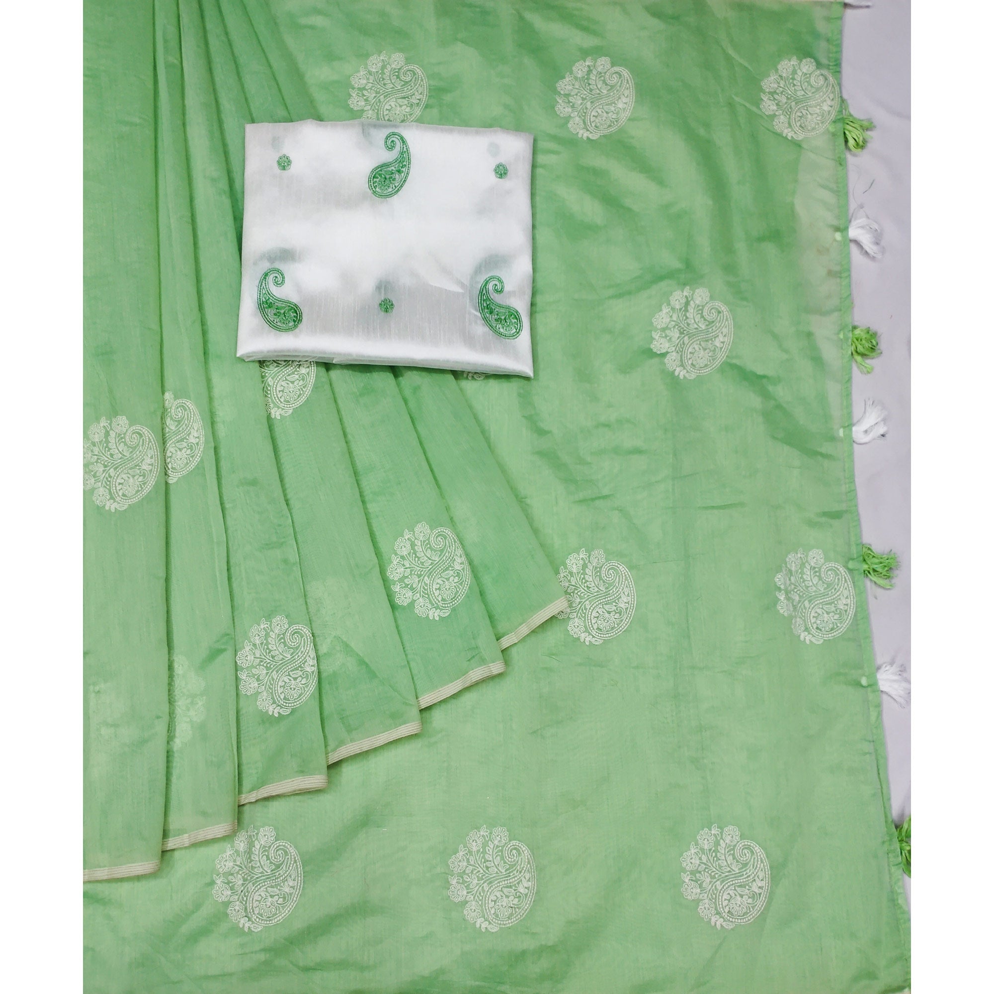 Green Embroidered Chanderi Saree