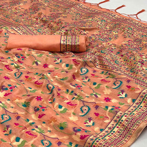 Peach Floral Woven Chanderi Saree
