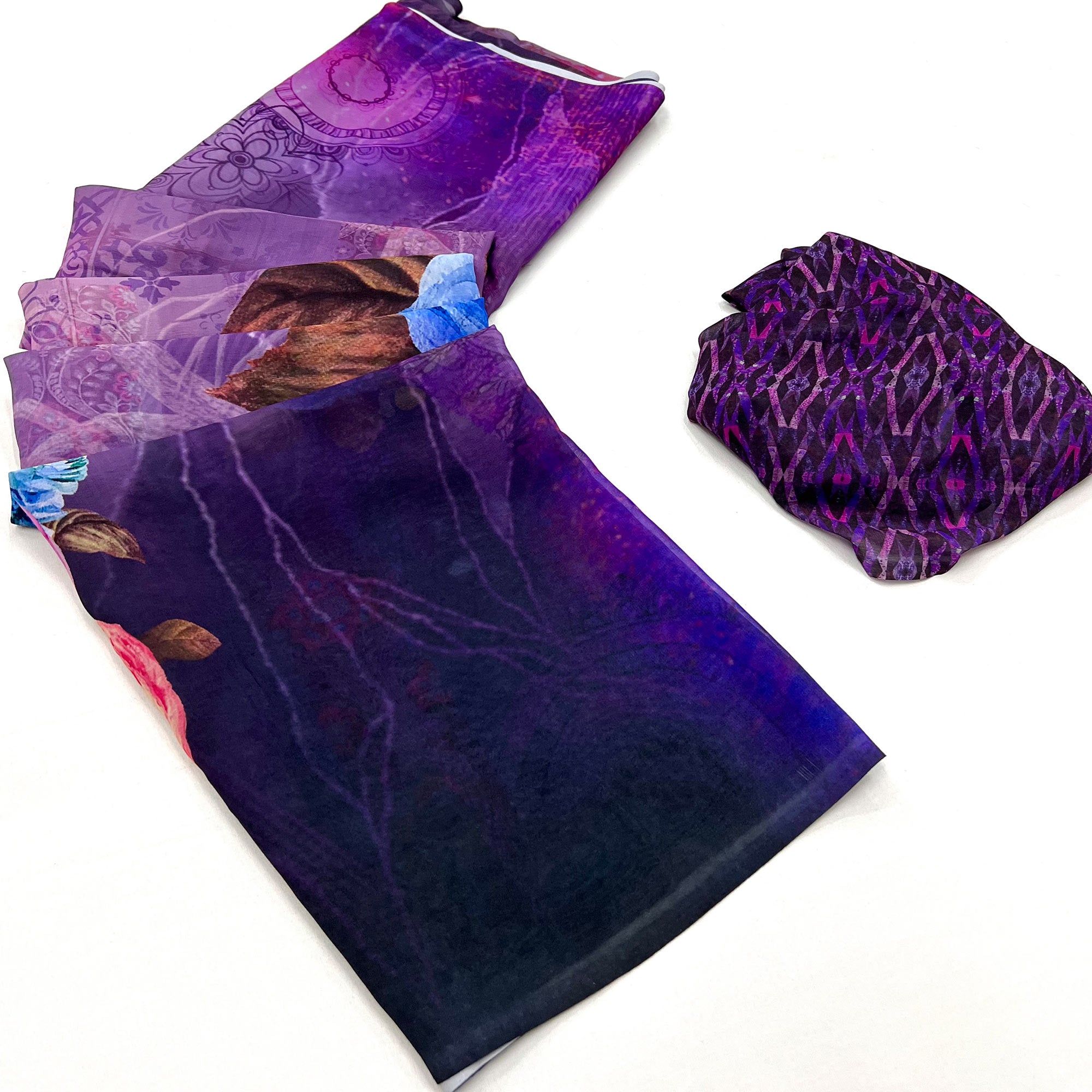 Multicolor Digital Floral Printed Georgette Saree