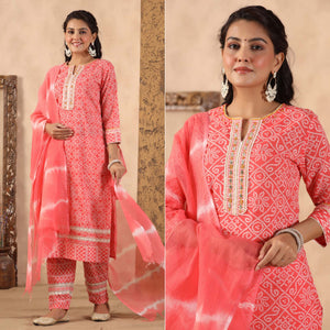 Peach Bandhani Printed Pure Cotton Suit