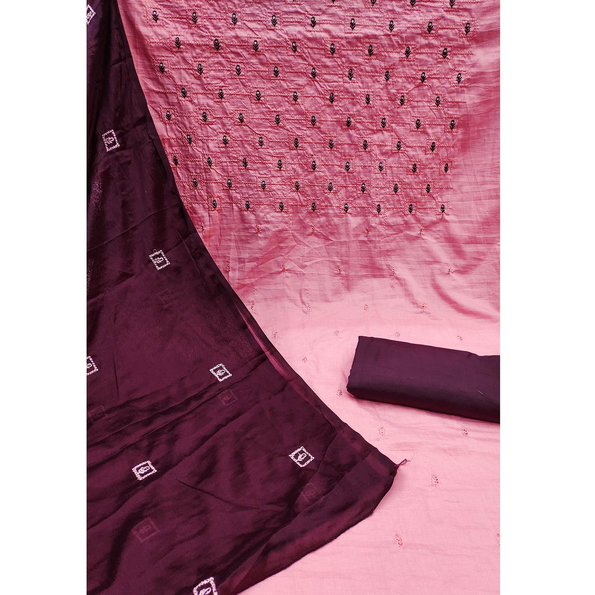 Pink Floral Sequins Embroidered Cotton Blend Dress Material