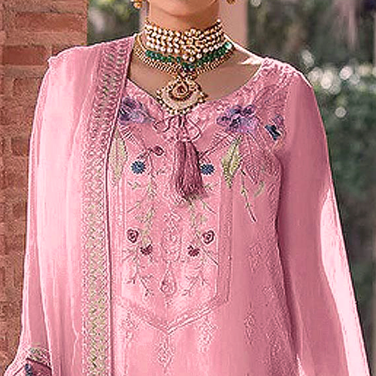 Pink Embroidered Georgette Pakistani Suit
