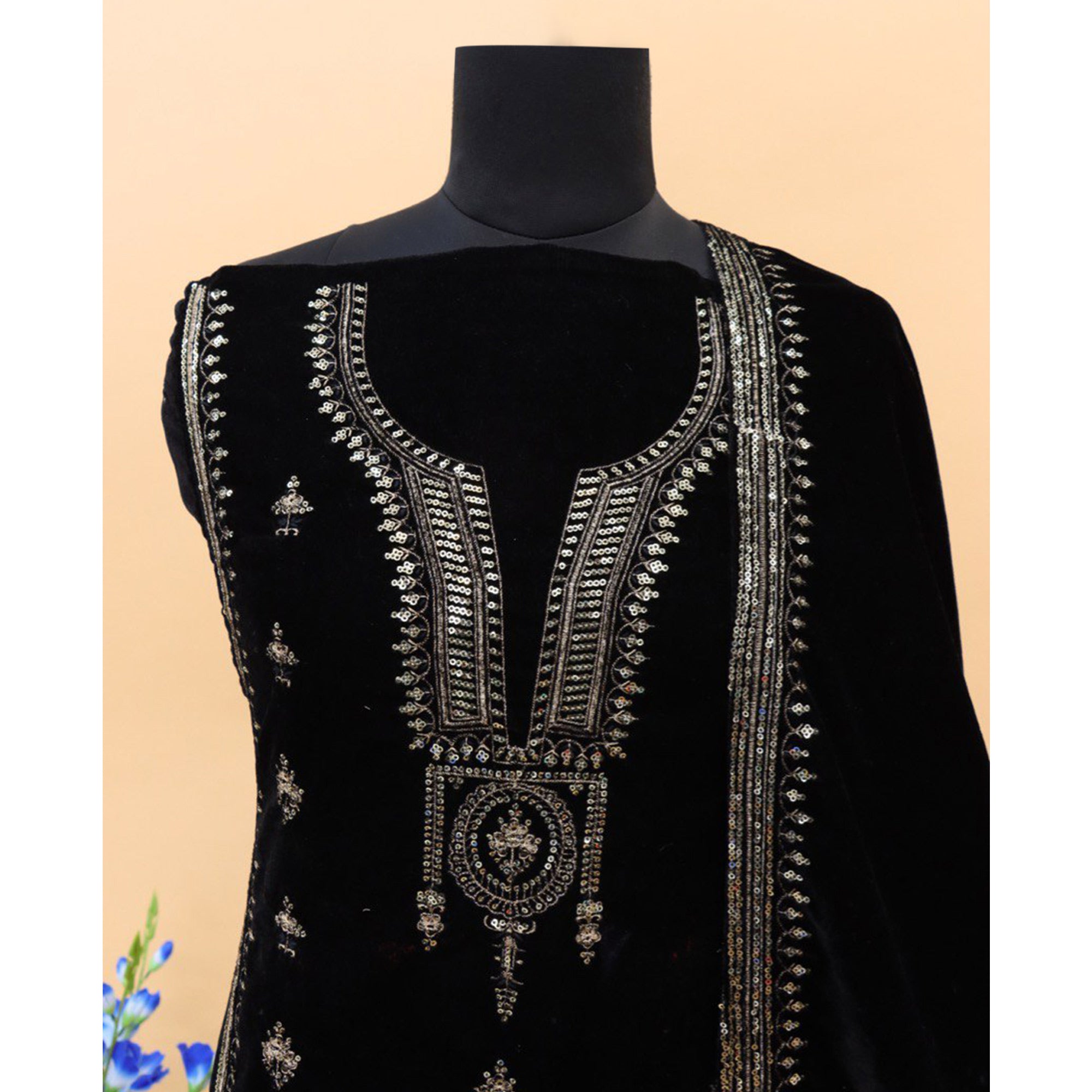 Black Embroidered Velvet Pakistani Suit