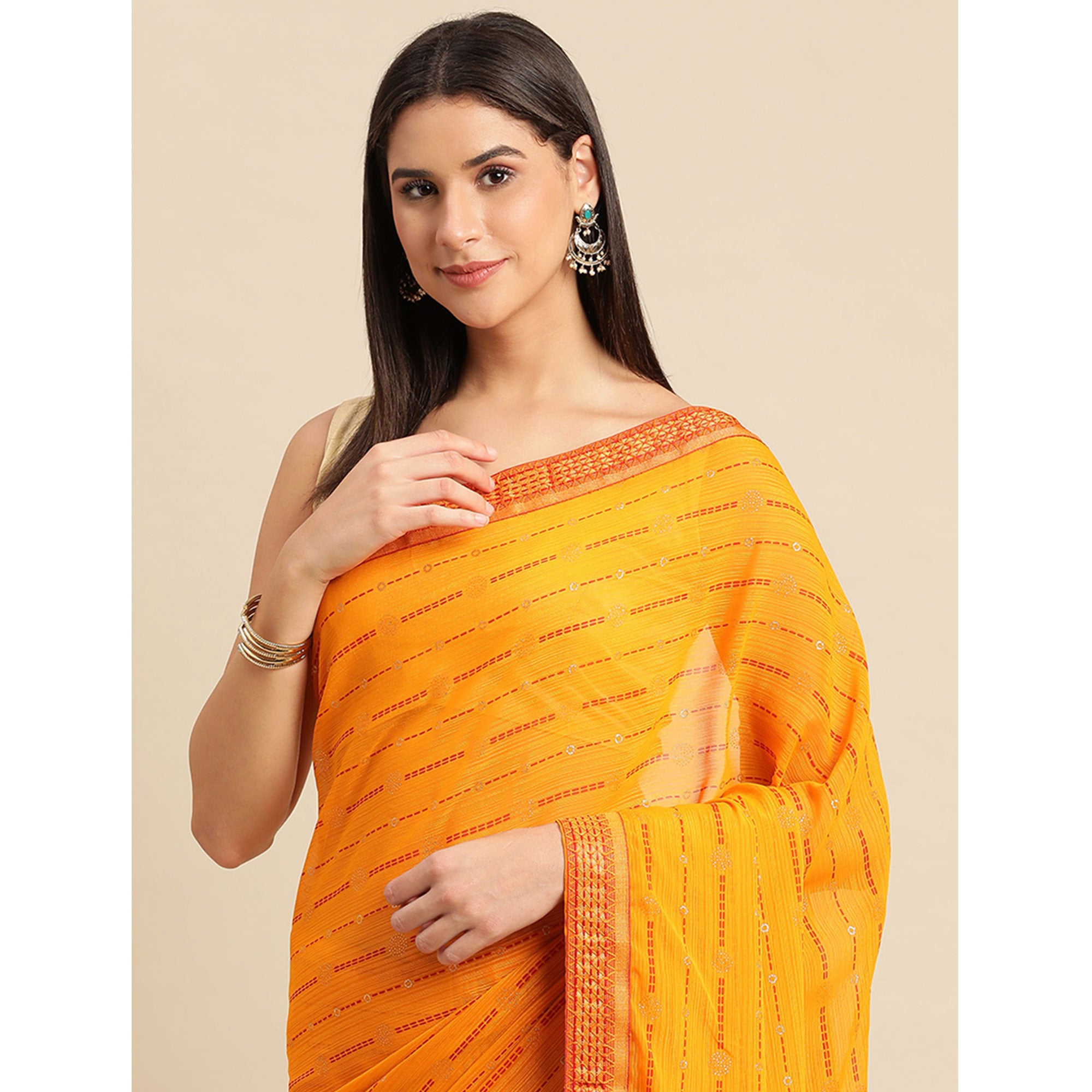 Yellow Foil Printed Zomato Saree