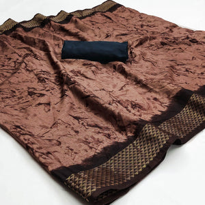 Brown Printed Art Silk Saree