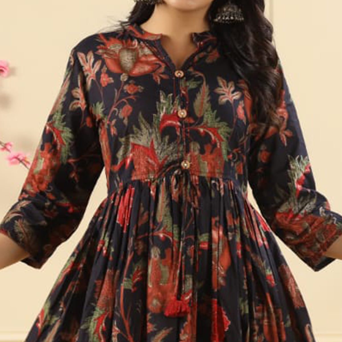 Black Floral Printed Pure Cotton Dress