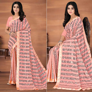 Peach Sequins Embroidered Georgette Saree