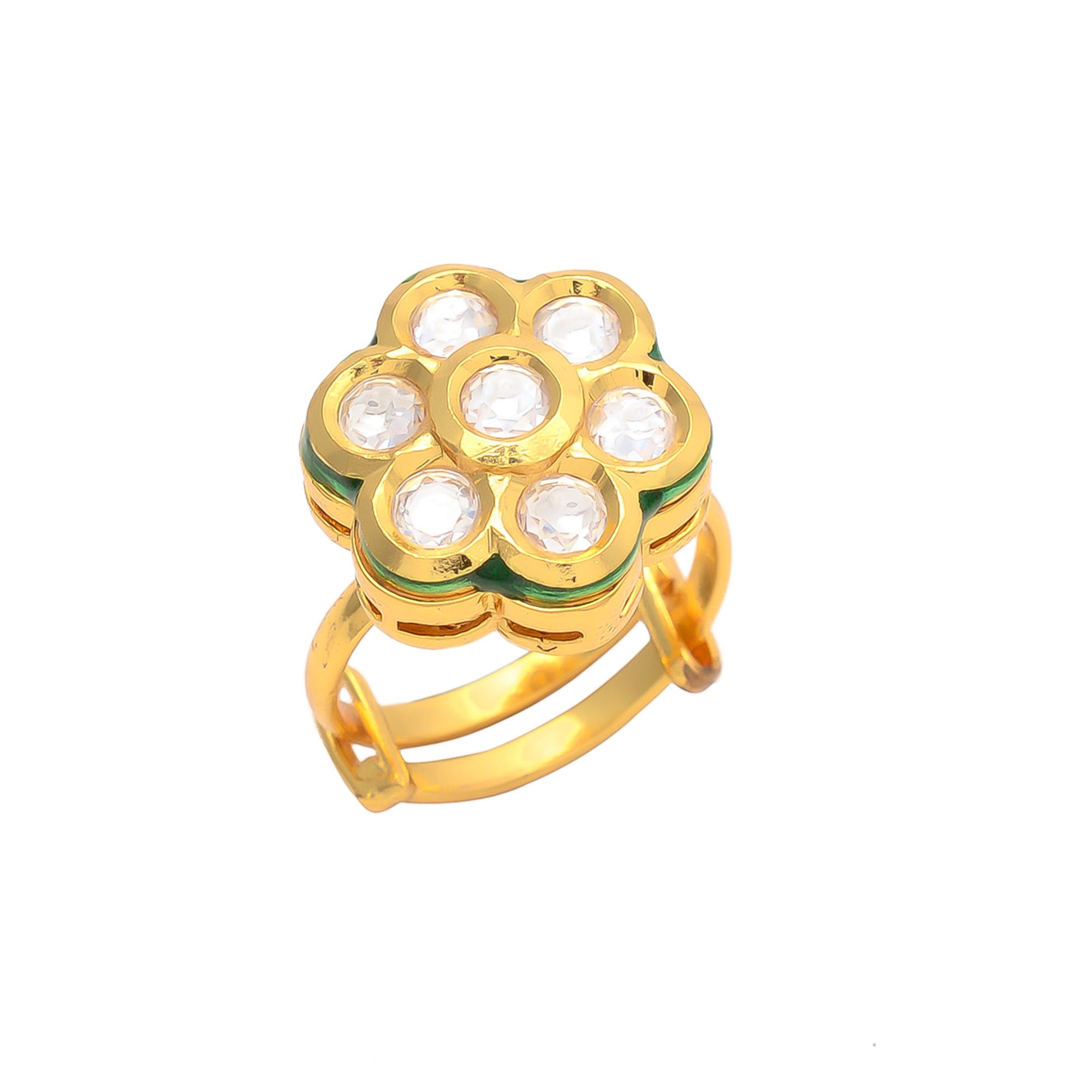 Gold Polish Kundan Meena Adjustable Ring