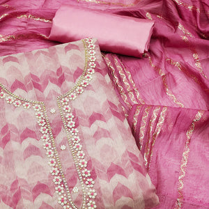 Pink Printed With Handwork Modal Dress Material