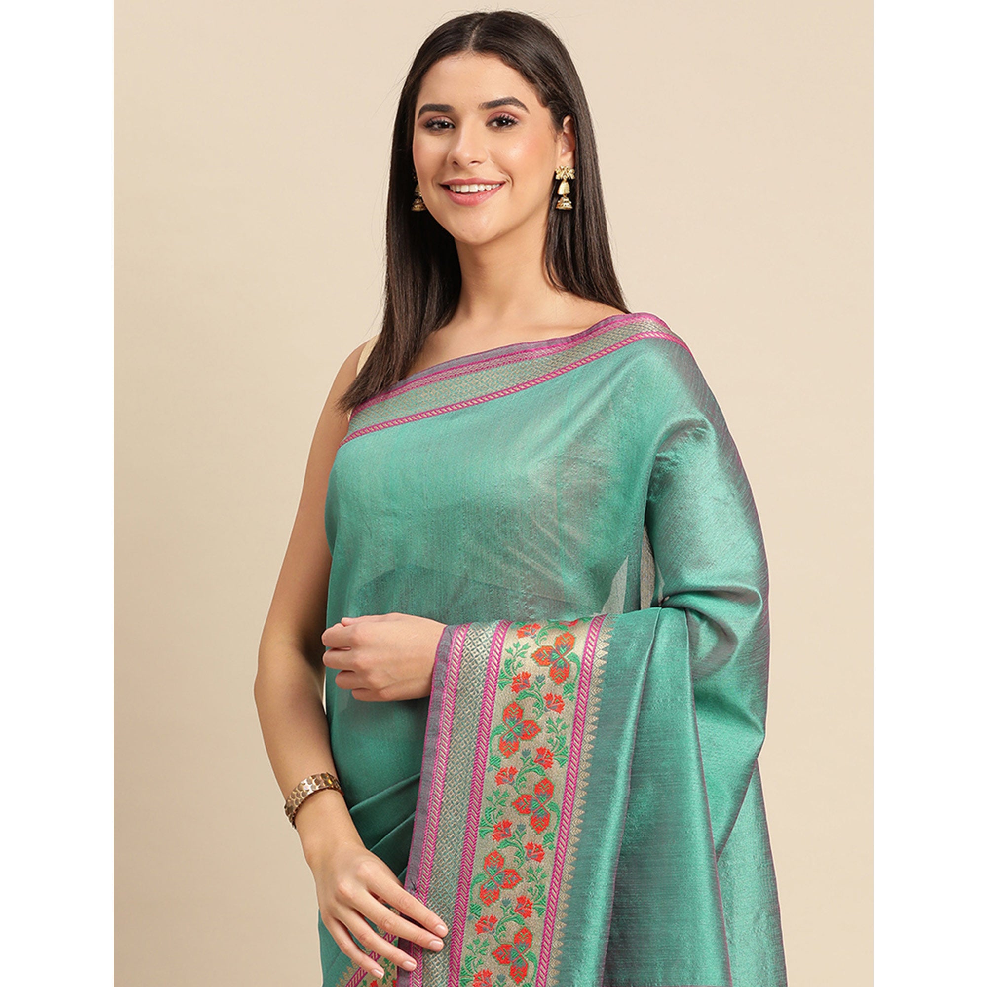 Rama Woven Cotton Silk Saree