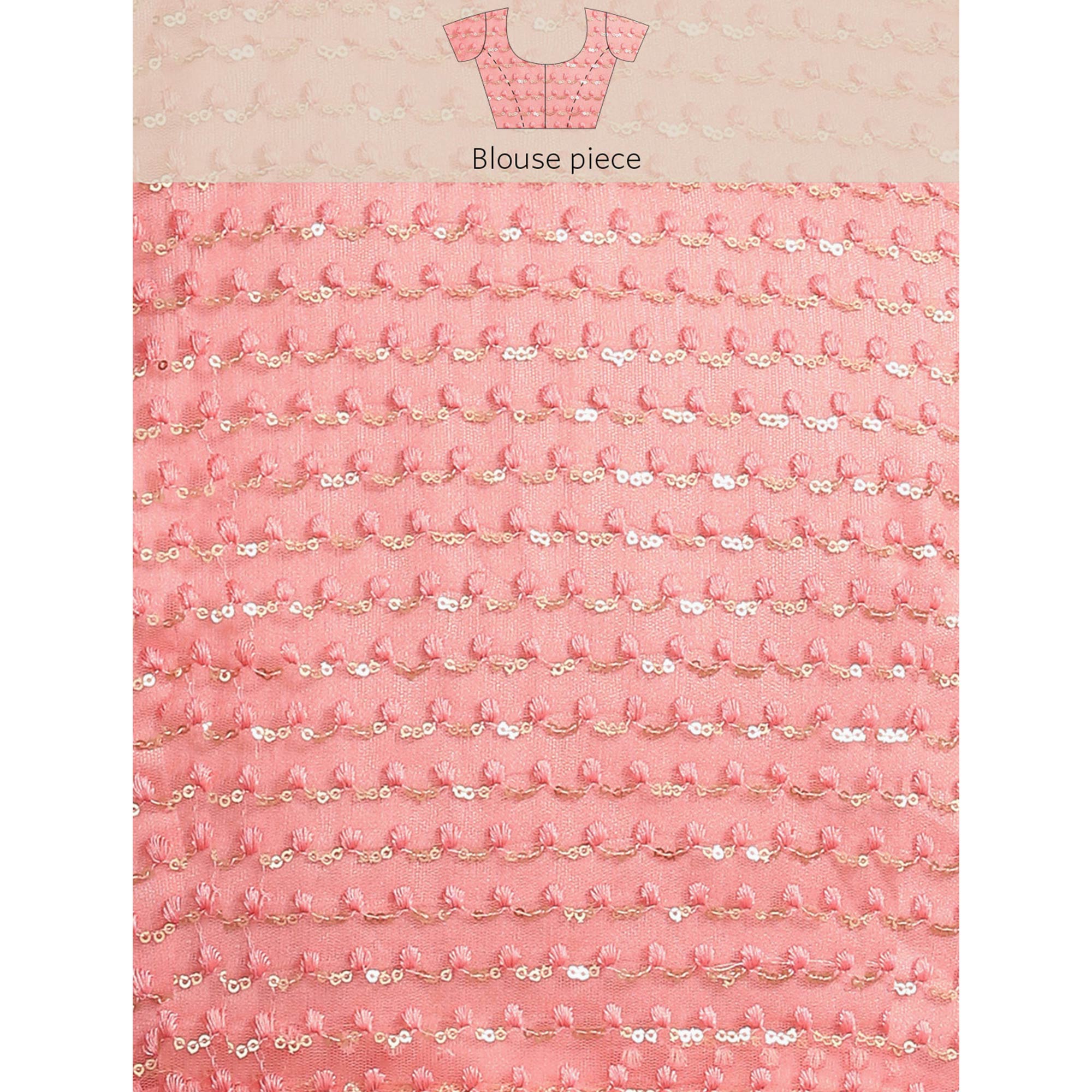 Peach Solid Organza Frill Saree
