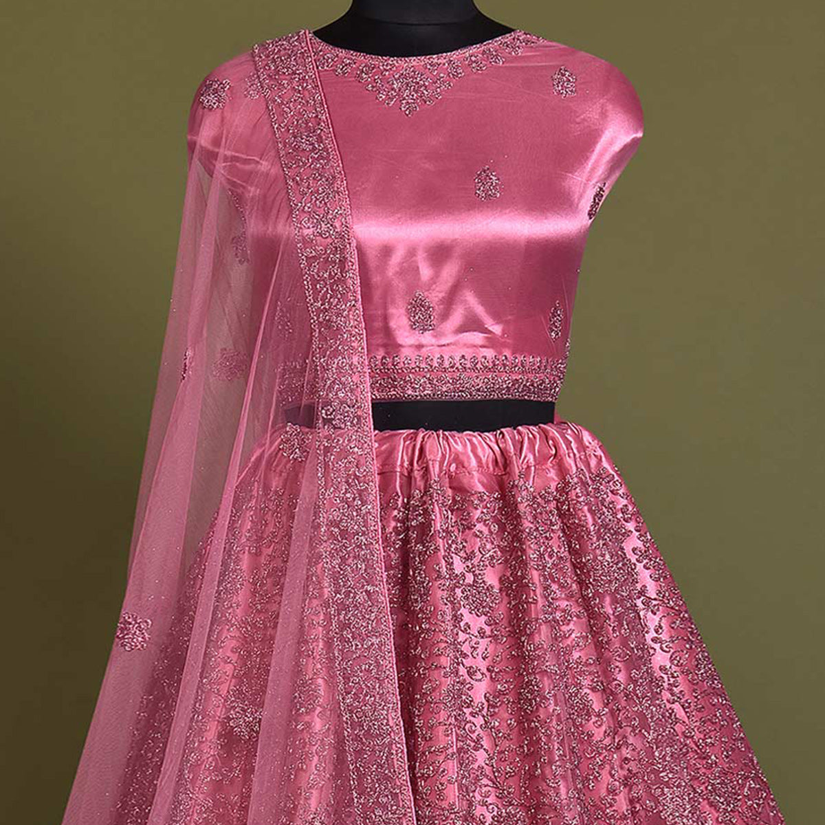 Pink Floral Embroidered Net Lehenga Choli