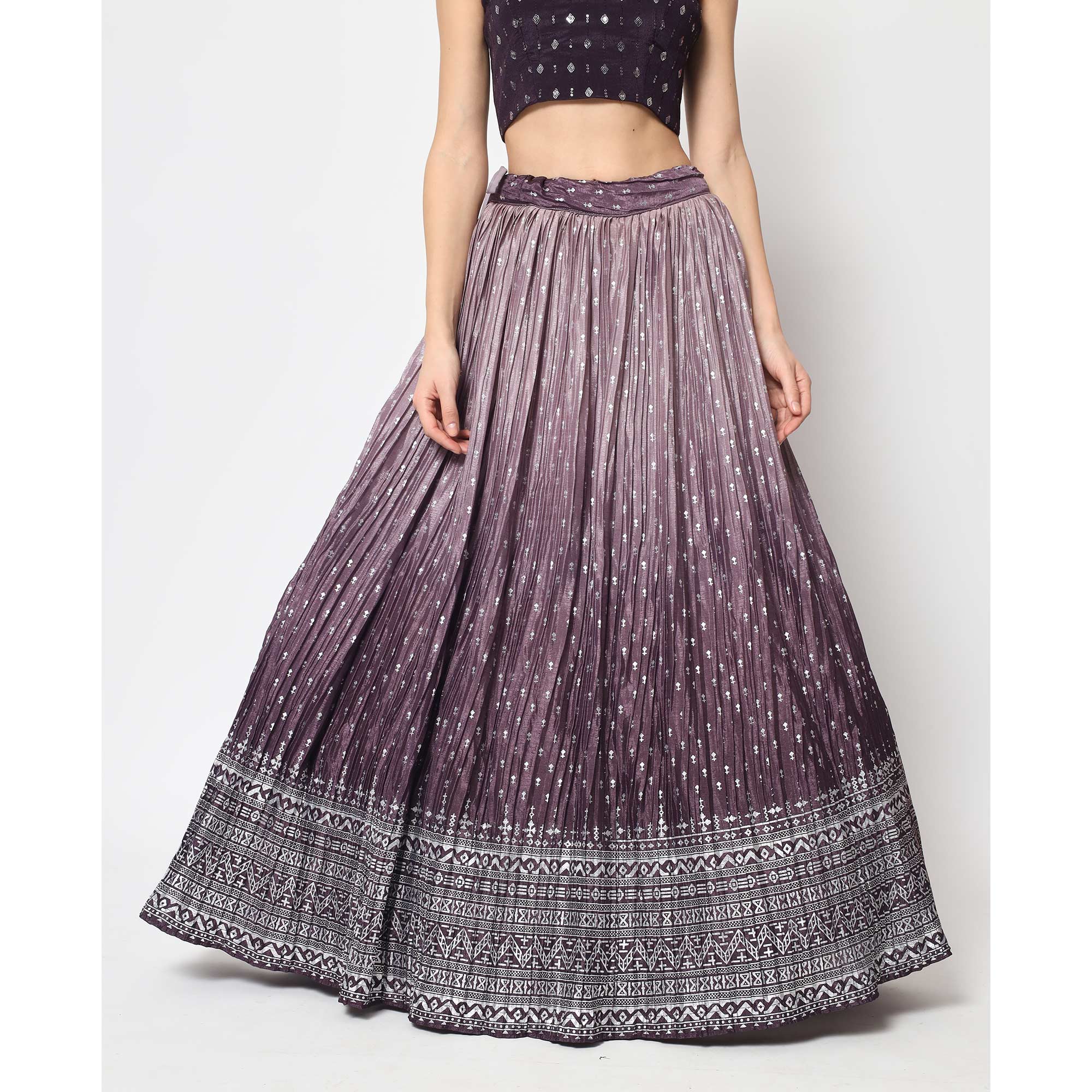 Violet Foil Printed Chiffon Lehenga Choli