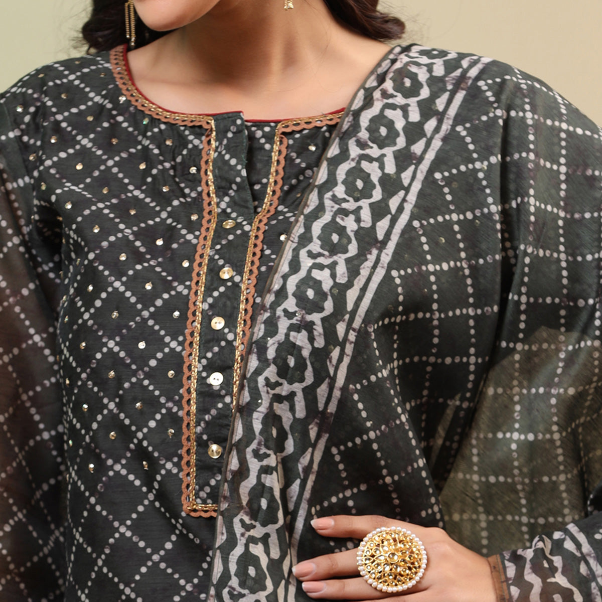 Black Printed Chanderi Salwar Suit