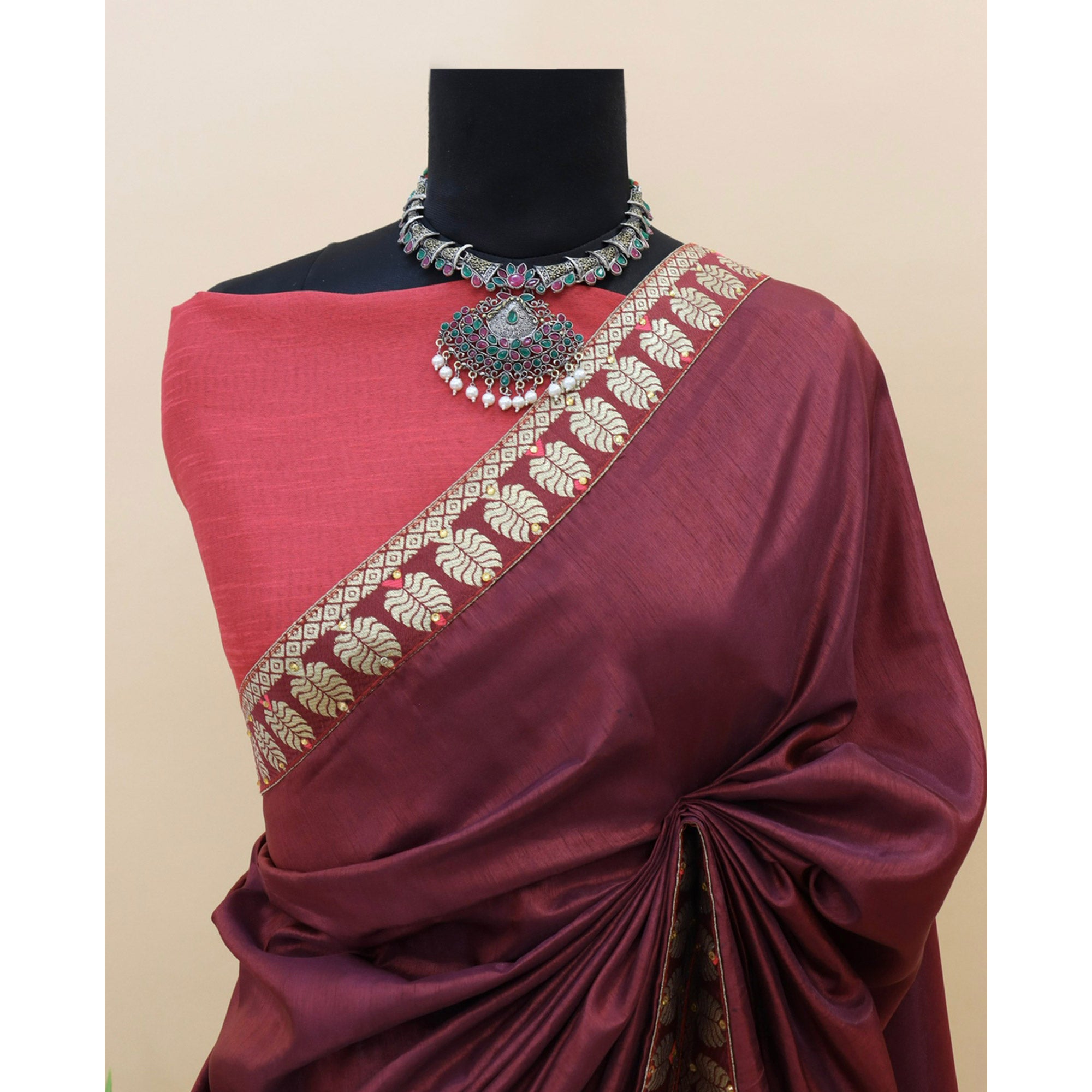 Maroon Woven With Stone Work Art Silk Saree