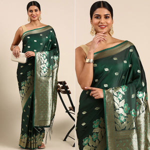 Green Woven Kanjivaram Silk Saree WithTassels