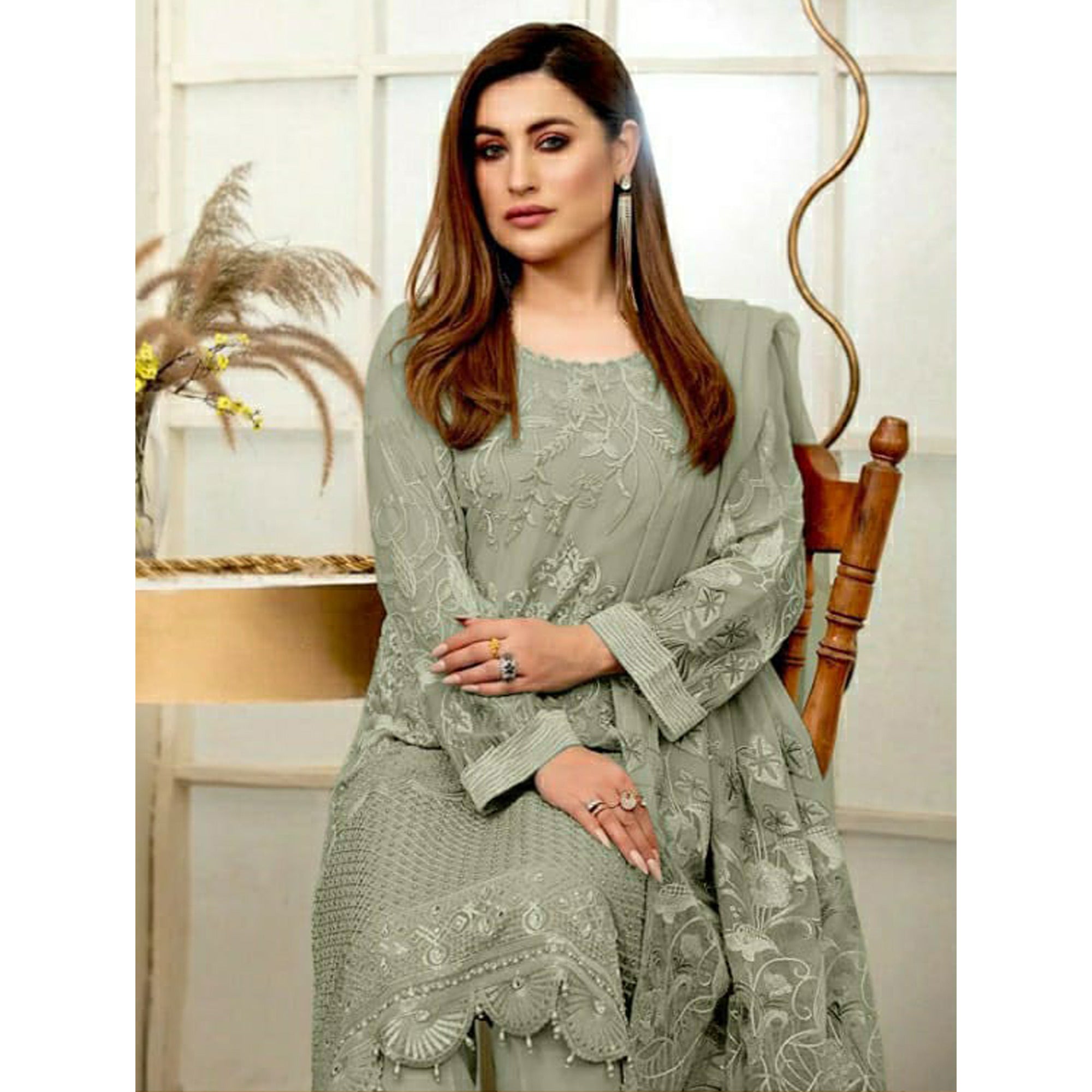 Green Embroidered Georgette Pakistani Suit