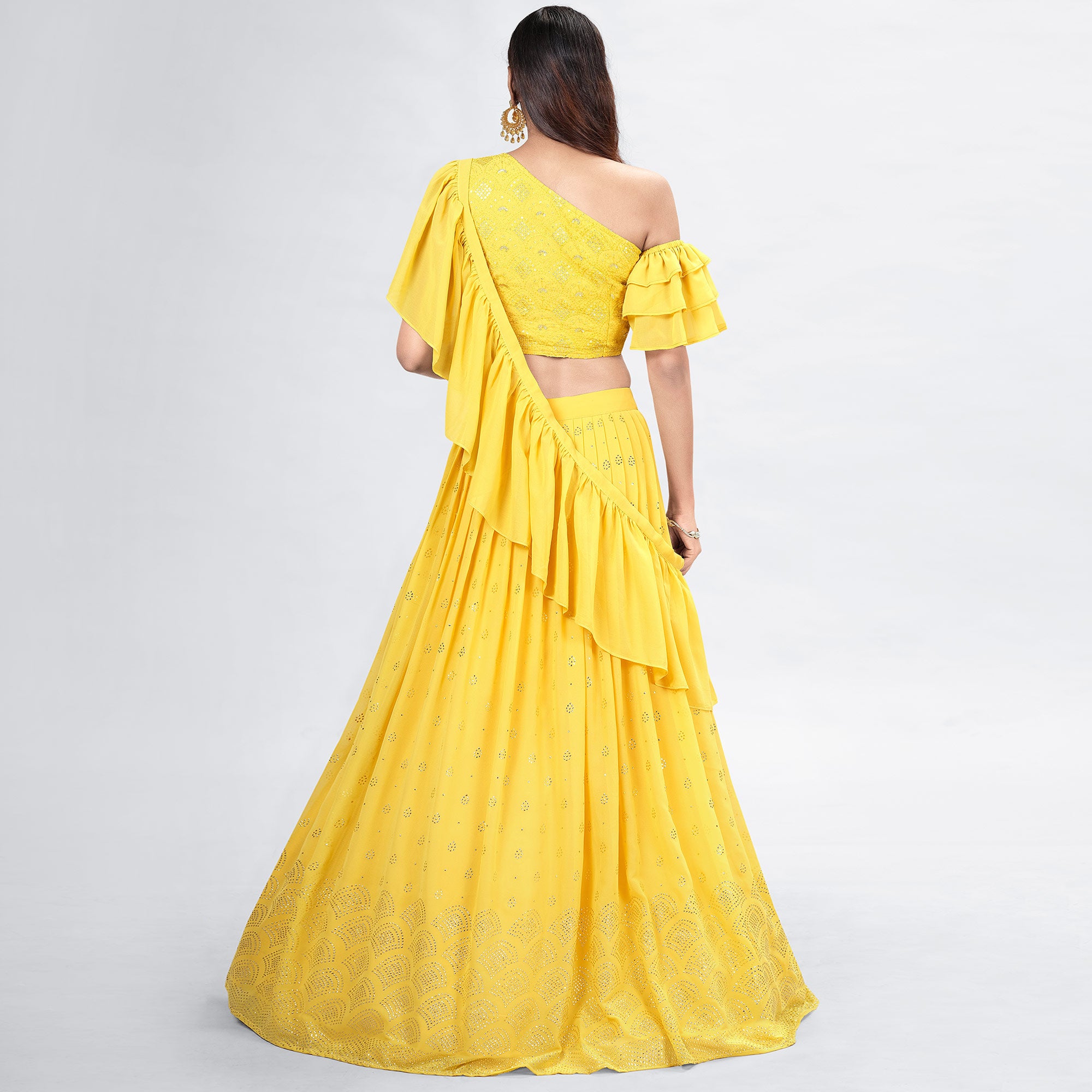 Yellow Embellished With Embroidered Georgette Lehenga Choli