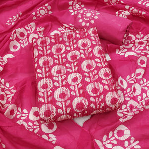 Pink Printed & Embroidered Pure Cotton Dress Material