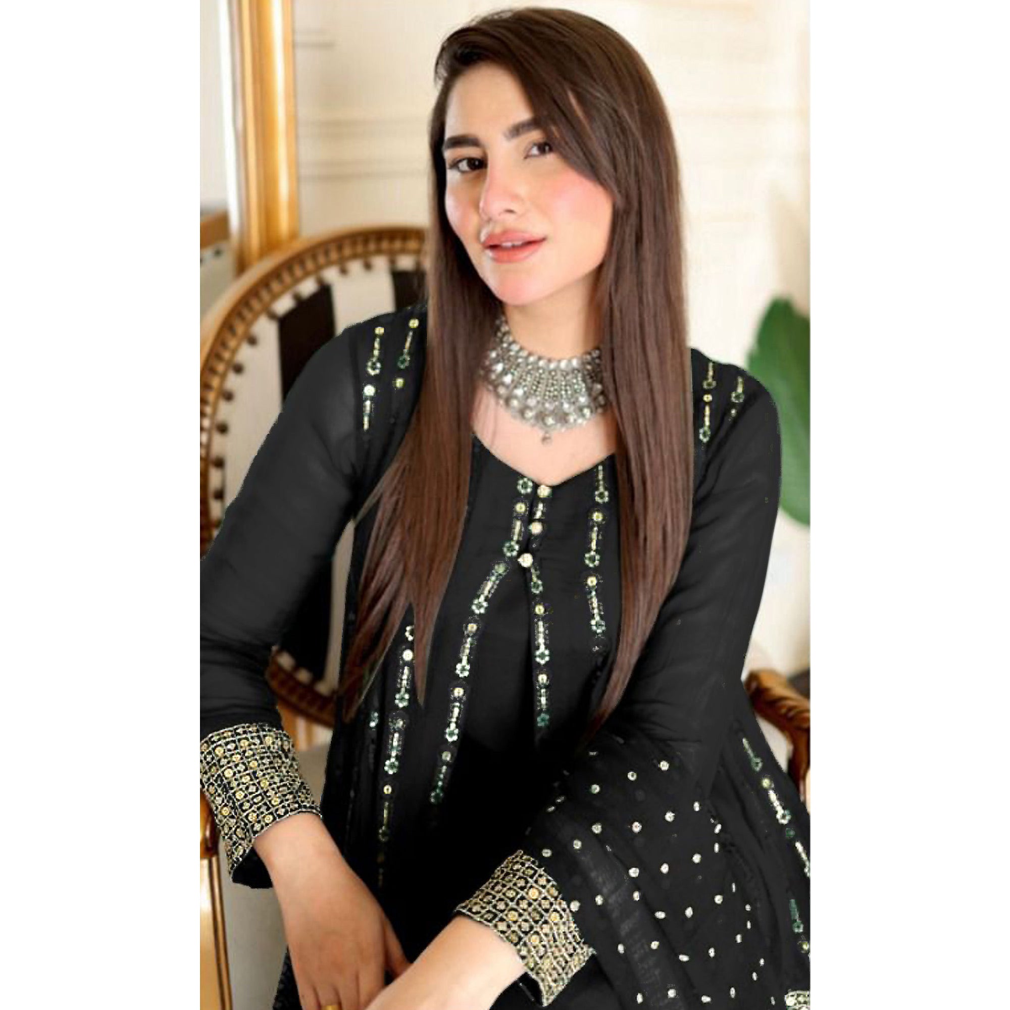 Black Sequins Embroidered Georgette Pakistani Suit