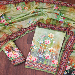 Green Floral Digital Printed Muslin Dress Material