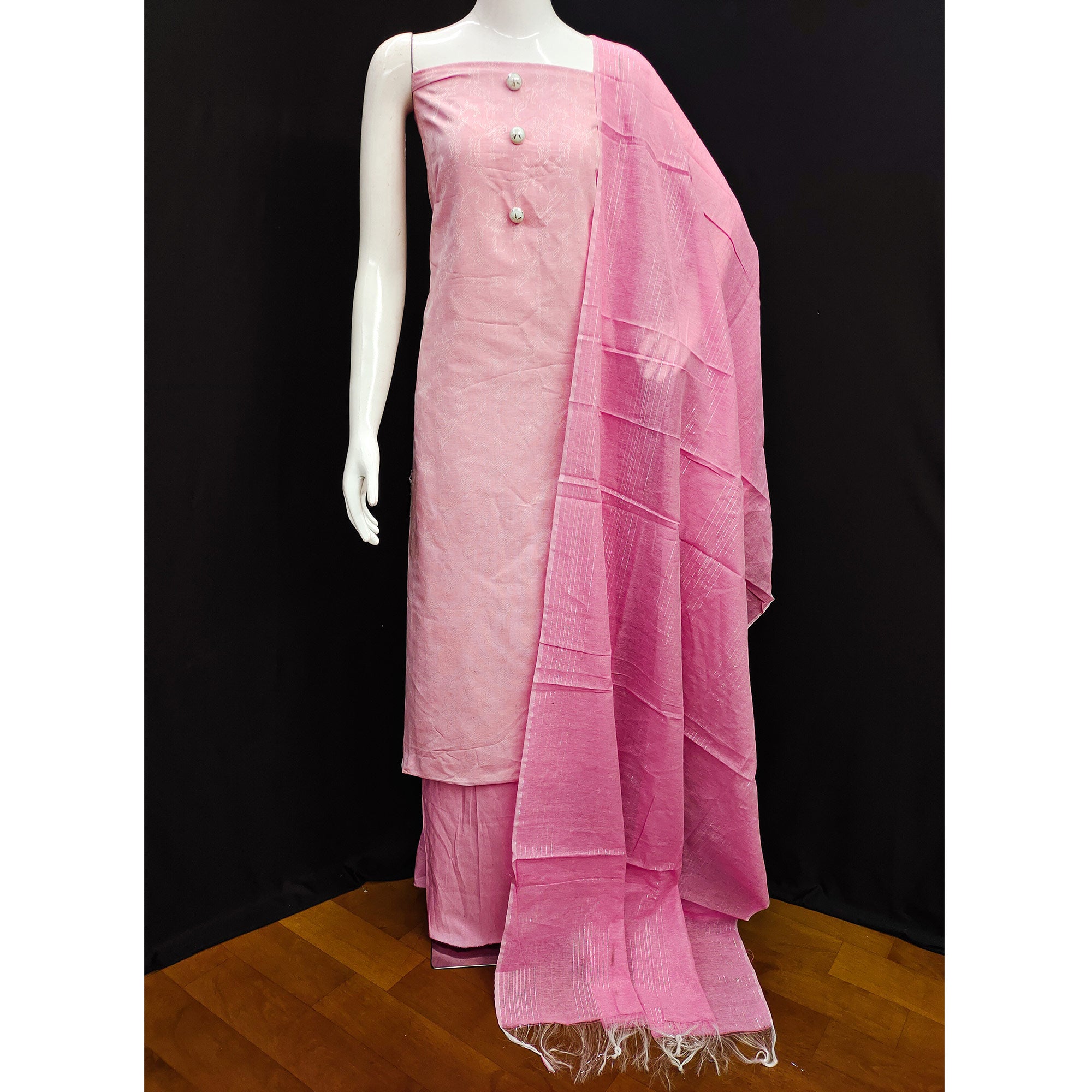 Pink Paisley Printed Cotton Dress Material