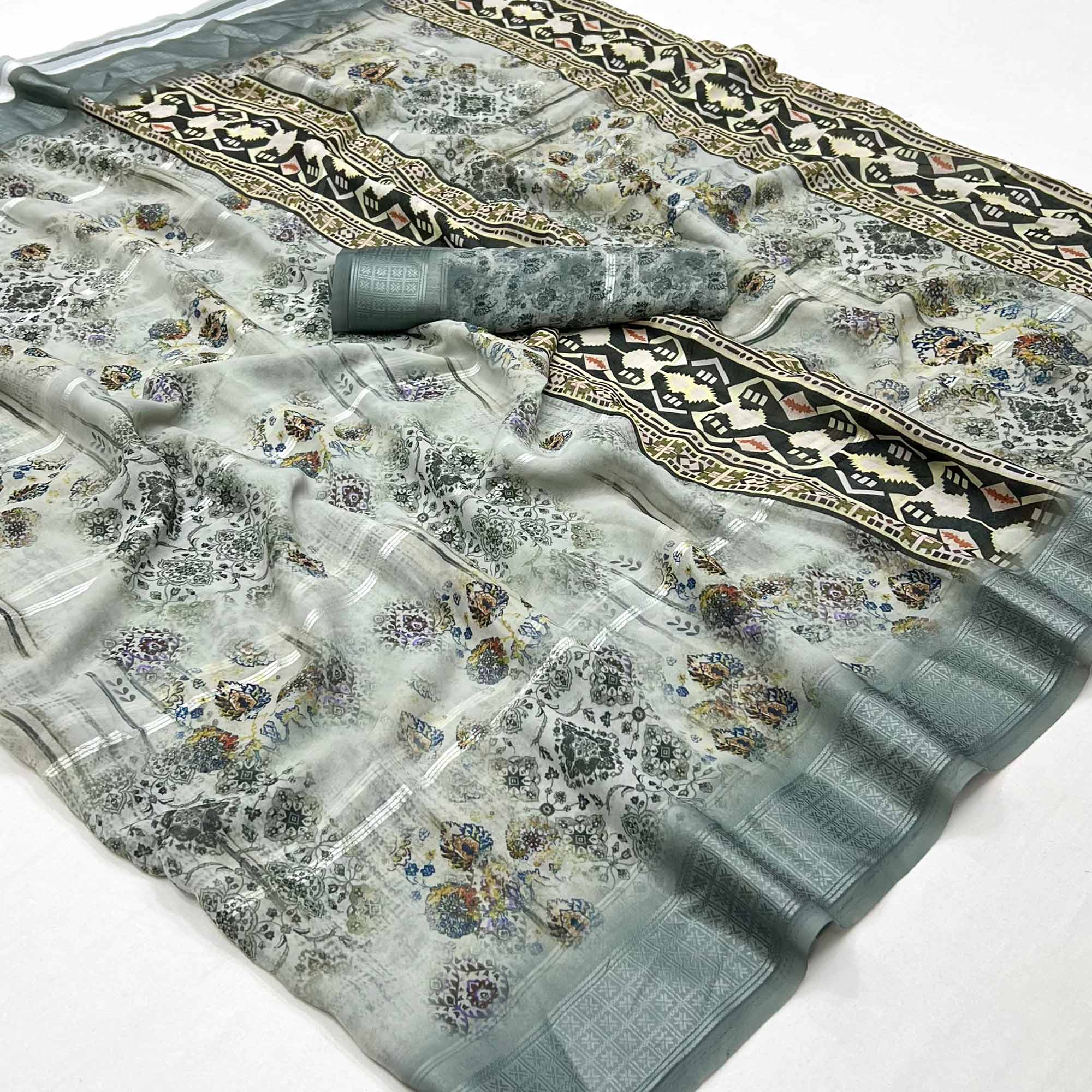 Grey Digital Printed Viscose Saree