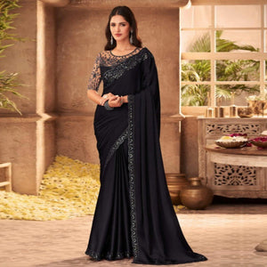 Black Embroidered Art Silk Saree