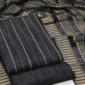 Black Woven Cotton Blend Dress Material