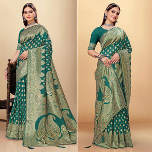 Green Woven Art Silk Saree With Tassels