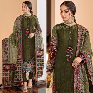 Mehendi Green Sequins Embroidered Georgette Pakistani Suit