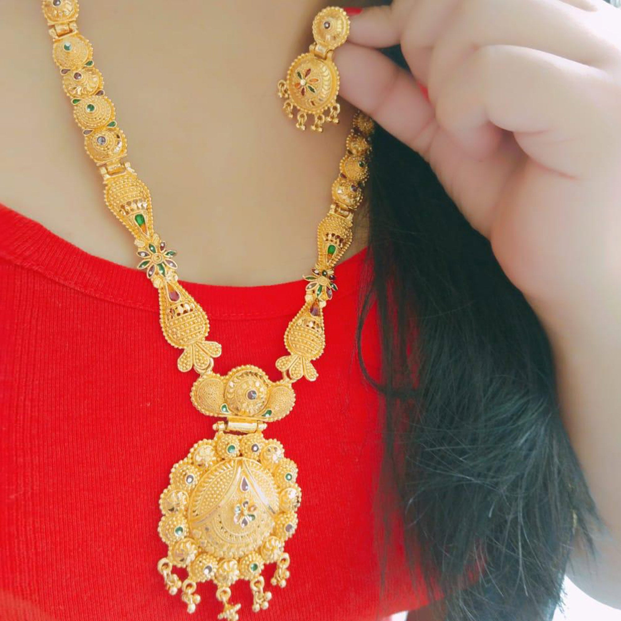 Gold Plated Alloy Long Necklace Set