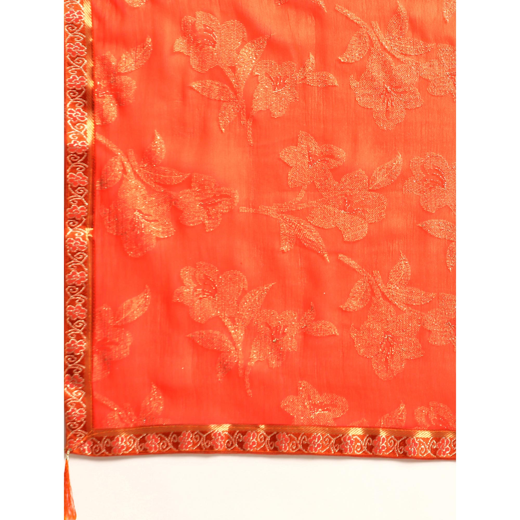Orange Floral Foil Printed Zomato Saree