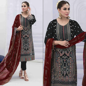 Black Embroidered Georgette Semi Stitched Pakistani Suit