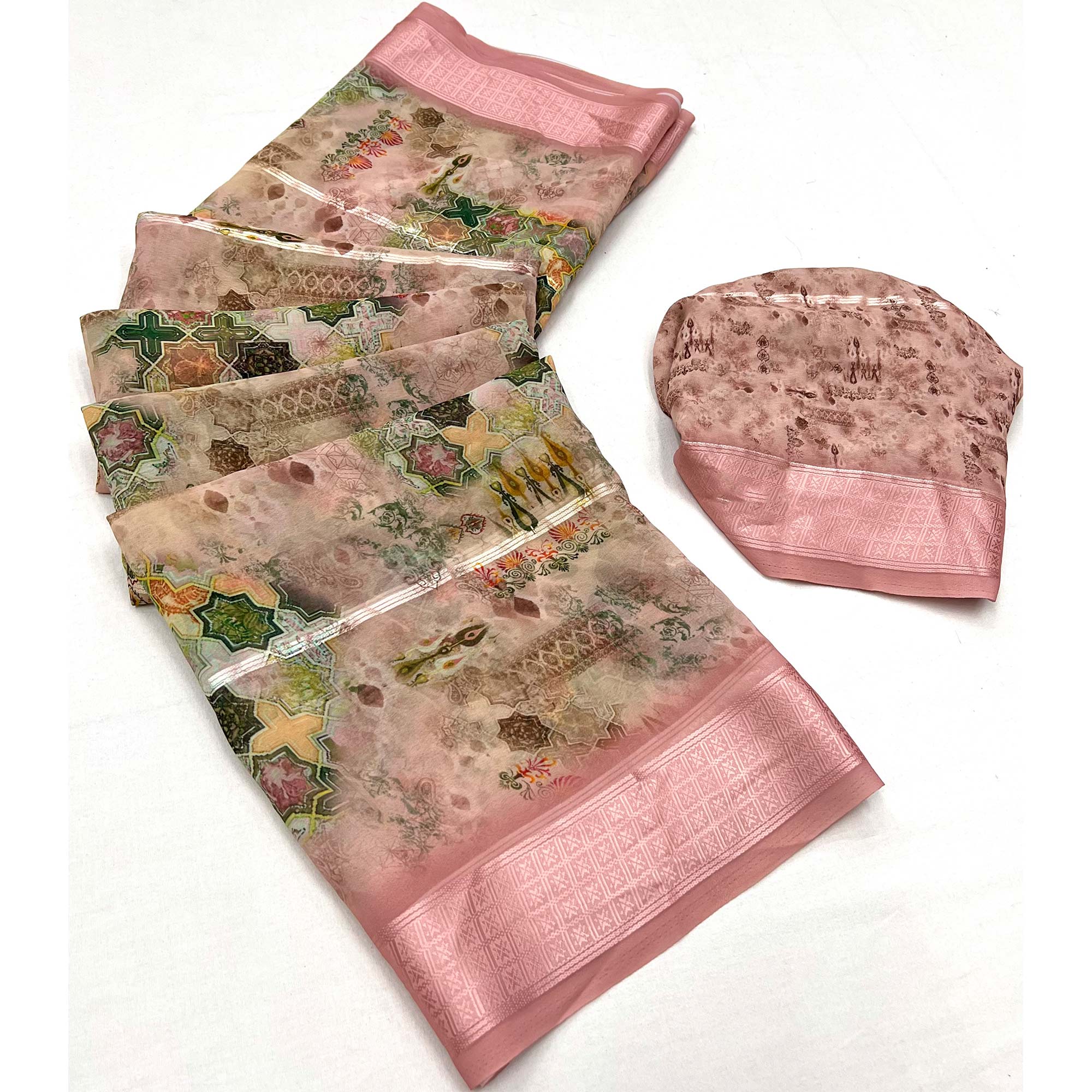 Peach Digital Printed Viscose Saree