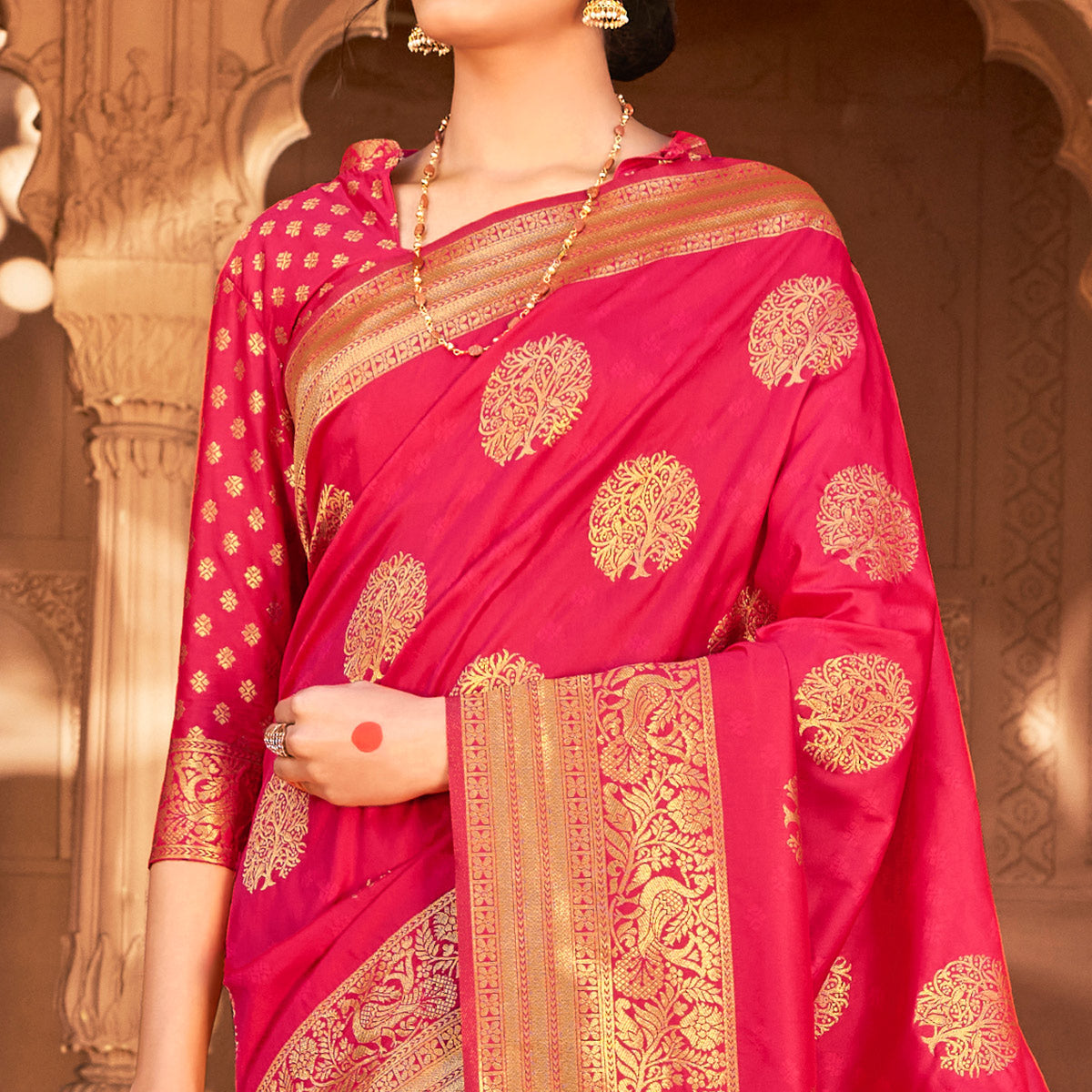 Pink Woven Pure Silk Saree