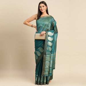 Petrol Blue Woven Organza Saree