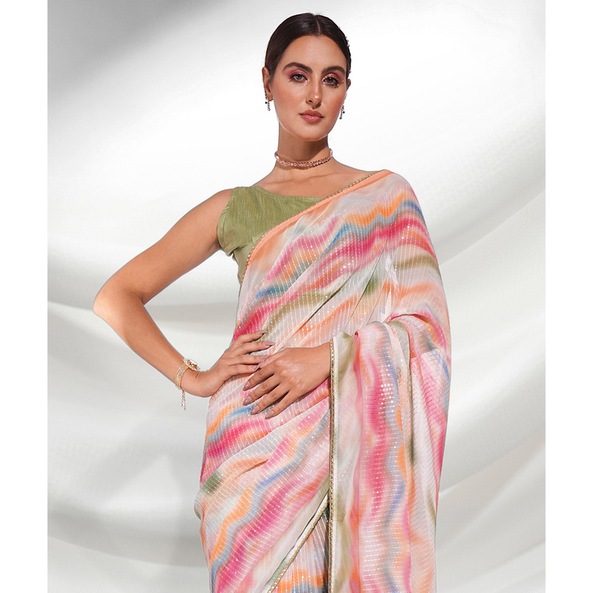 Multicolored Sequins Embroidered Georgette Saree