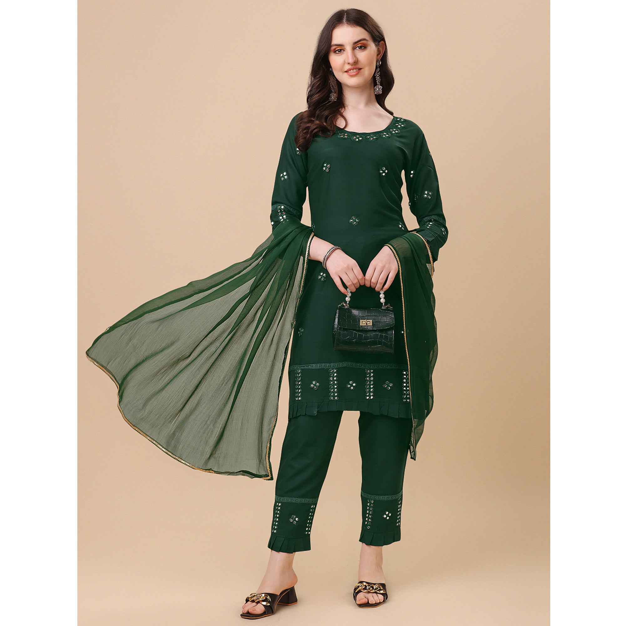 Green Embroidered Rayon Salwar Suit