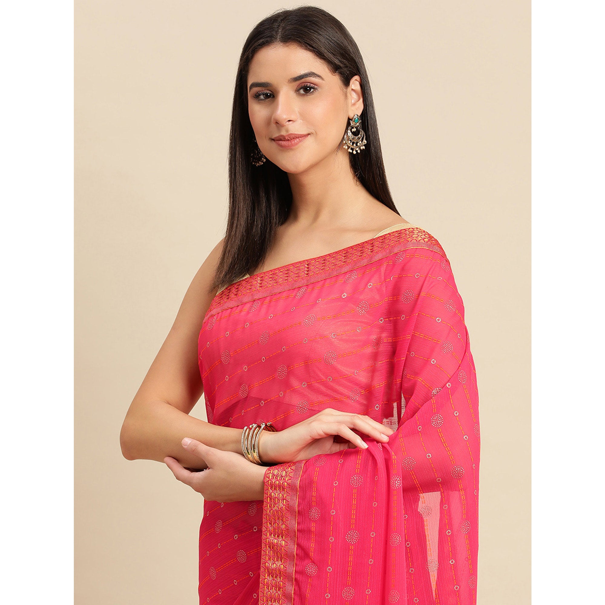 Pink Foil Printed Zomato Saree