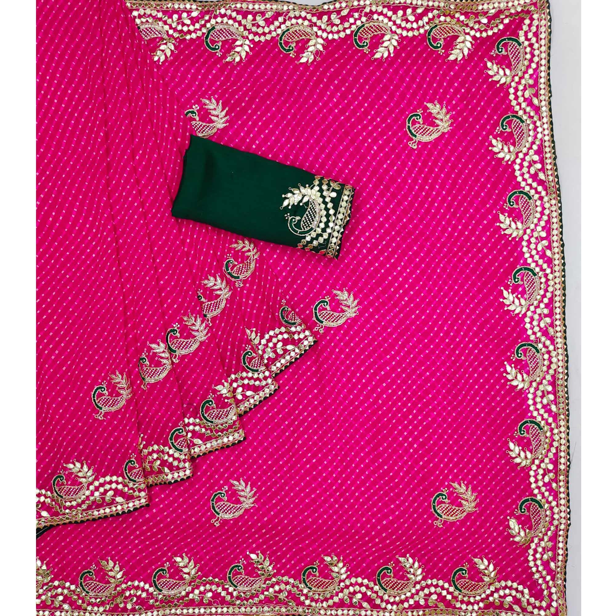 Pink Printed With Gota Work Georgette Saree