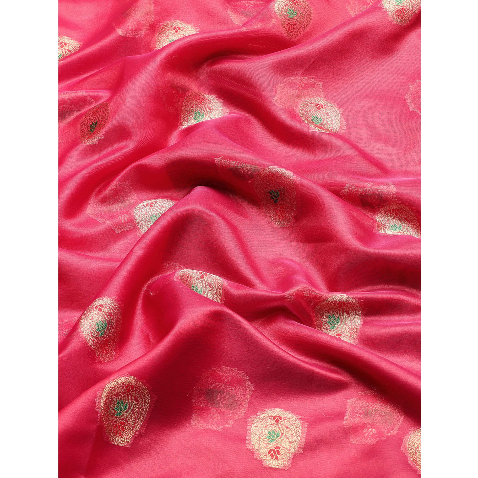 Rani Pink Woven Organza Saree