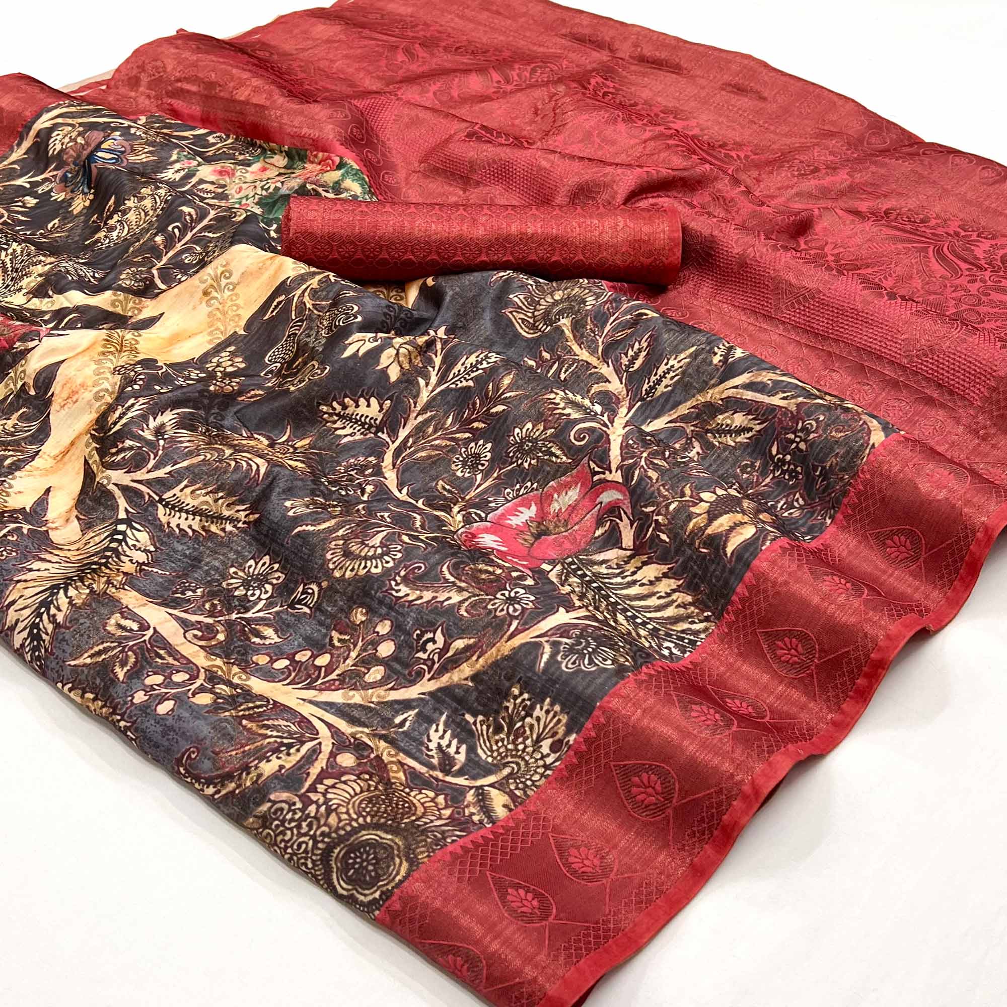 Black Digital Printed Cotton Silk Saree