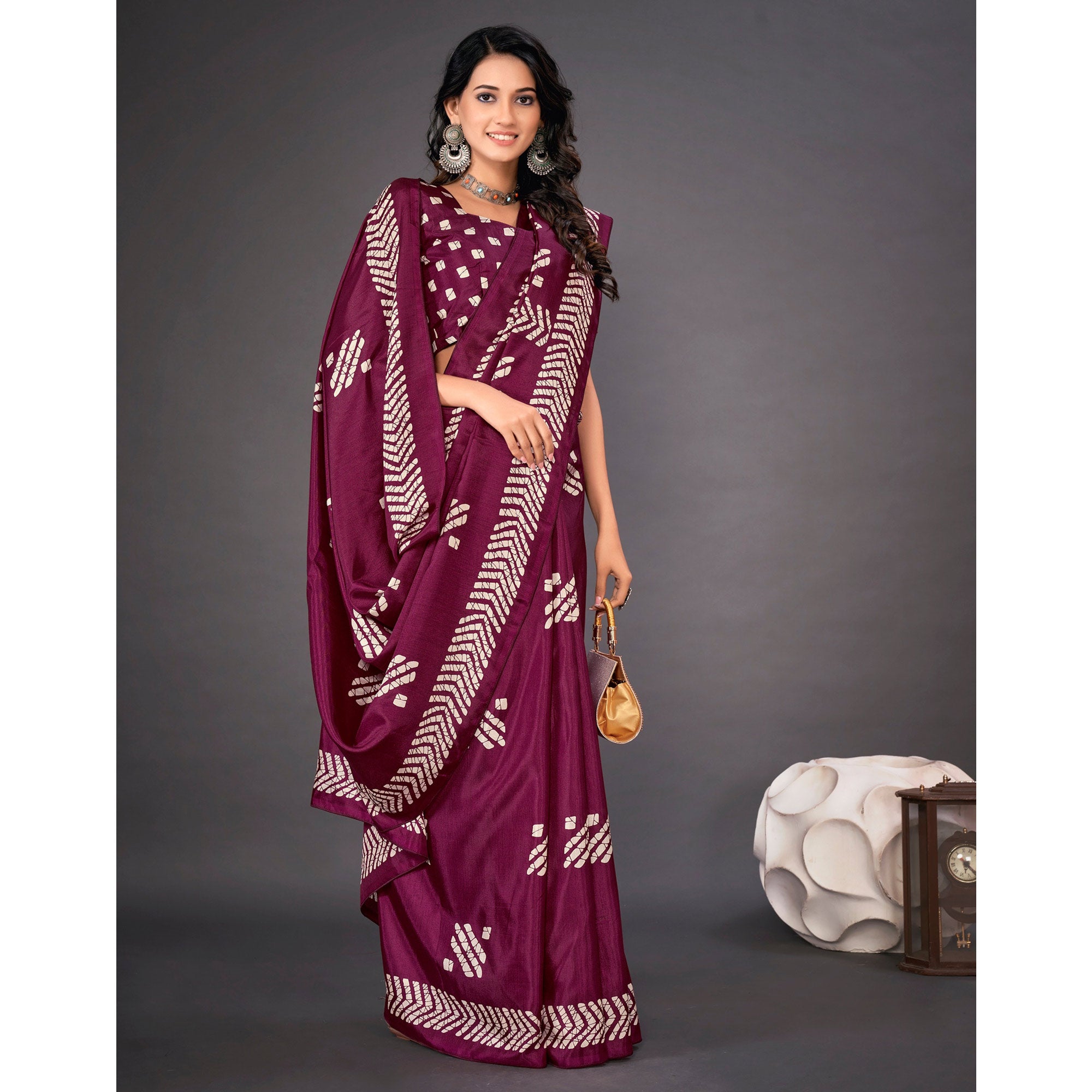 Purple Printed Dola Silk Saree