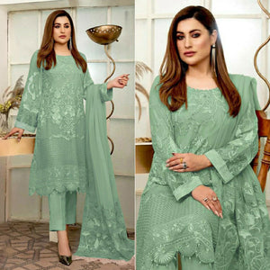 Sea Green Embroidered Georgette Pakistani Suit