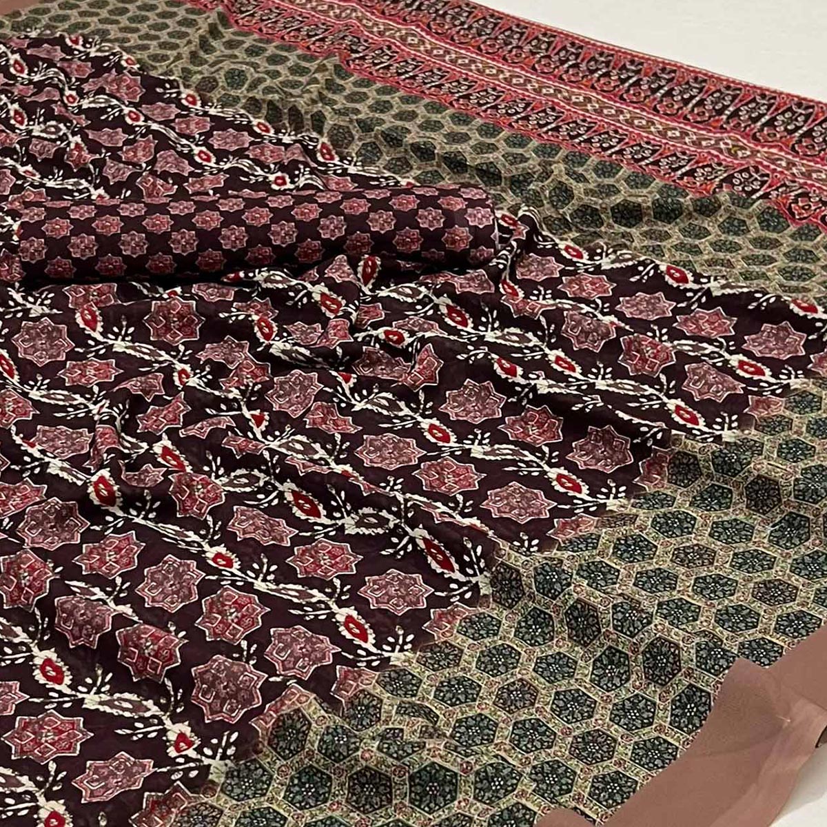 Wine Floral Digital Printed Georgette Saree